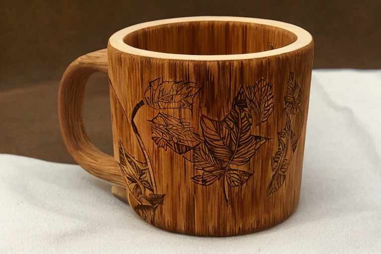 Bamboo burn art on mug