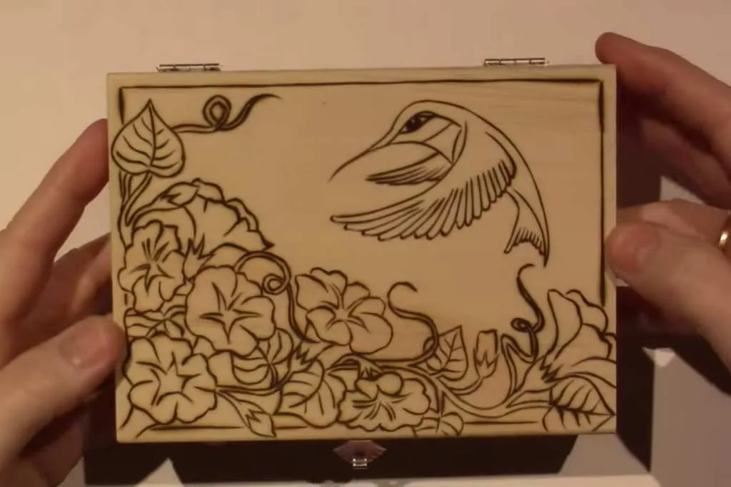 Feather and Humming Birds Plaque Personalized Pyrography Wood Burning Art  Natural Bark Border 11x6 