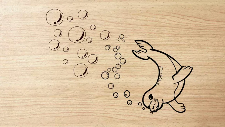 Woodburn art of a roaming sea lion underwater