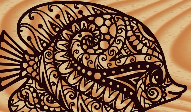 Tribal fish pattern woodburning