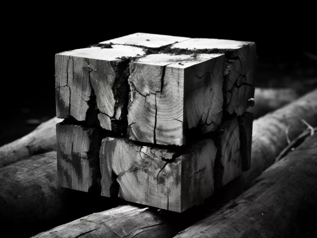 A worn out wooden block, the structure is being seen clearly