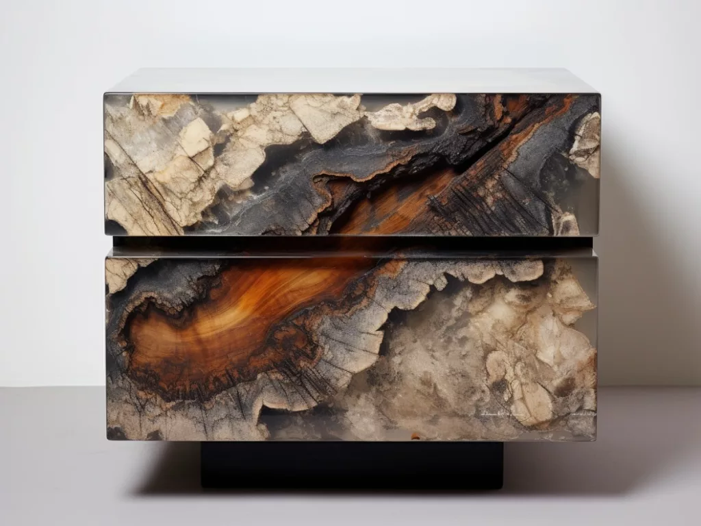 Bedside table made of fossilized wood