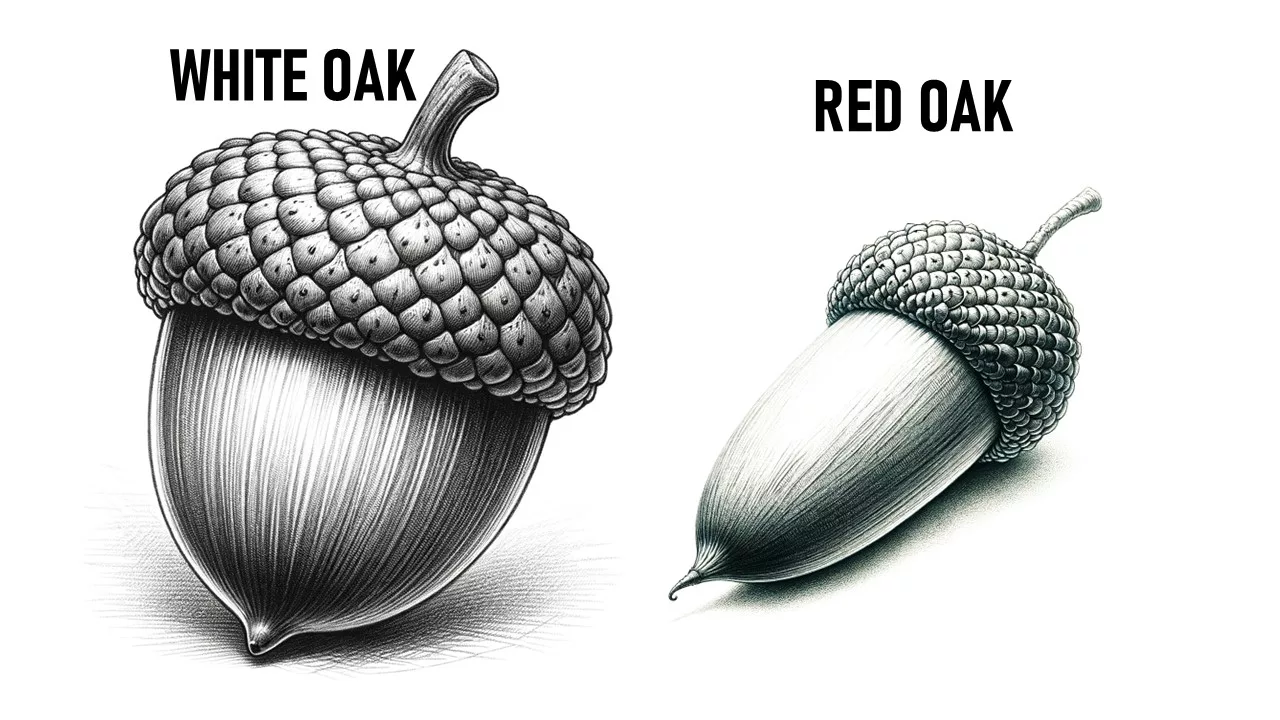 Acorn sketches - white oak vs red oak acorns