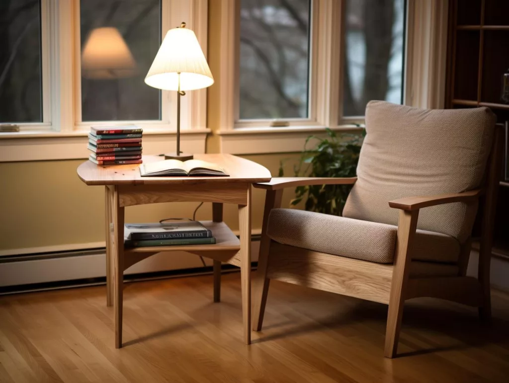 White oak reading table and chair