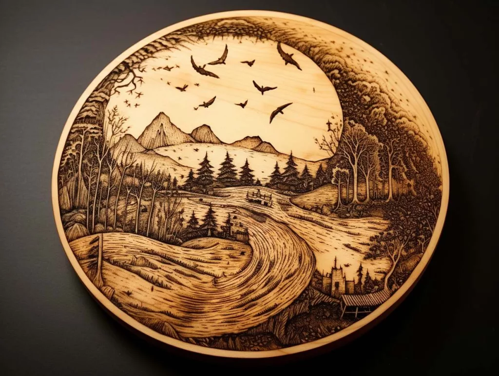 Paste wax applied on natural scene pyrography