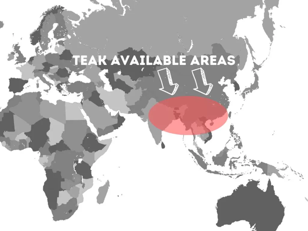 Teak naturally grows in the marked region