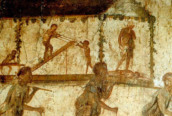 Pompeian fresco found in the Casa del Falegname (VI, 7, 8–9), showing the corporative procession of woodworkers