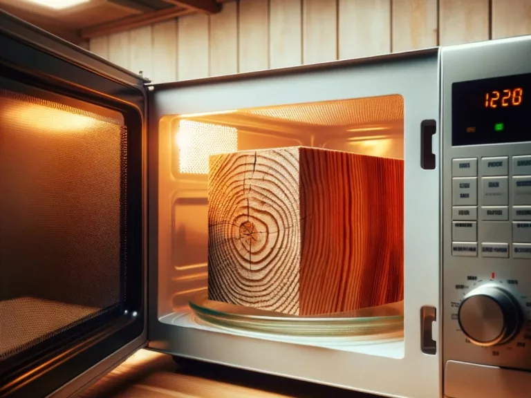 Woodblock inside microwave oven