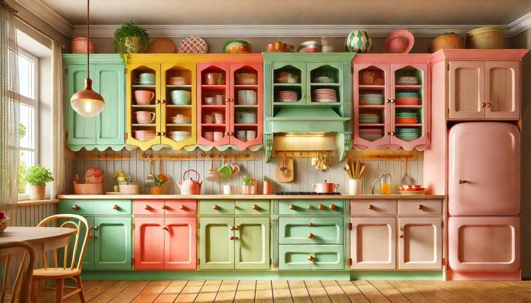 12 Colorful Wooden Cabinet Ideas for a Playful Kitschy Kitchen Style