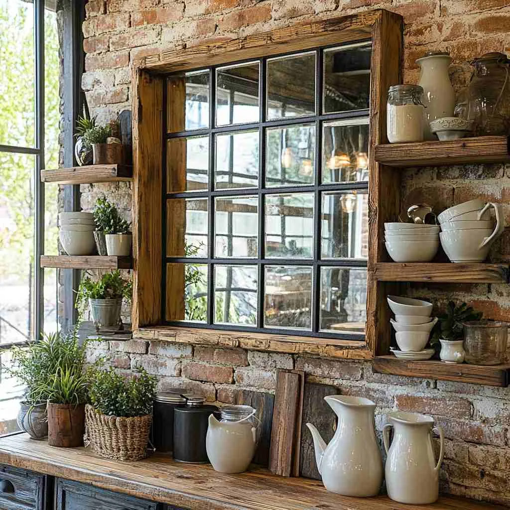 A Beautiful Reclaimed Pine Windowpane Mirror