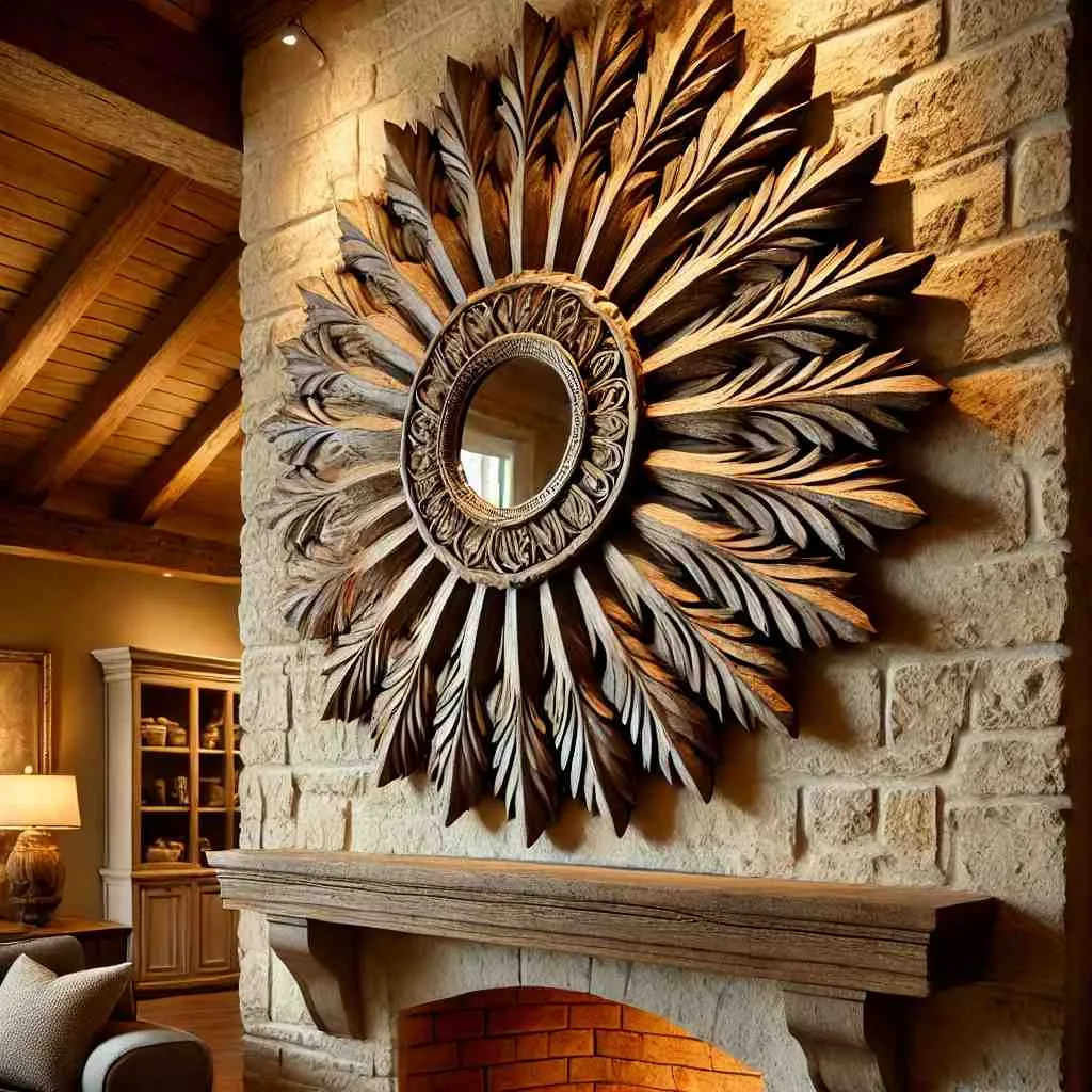 Carved Wooden Sunburst Mirror