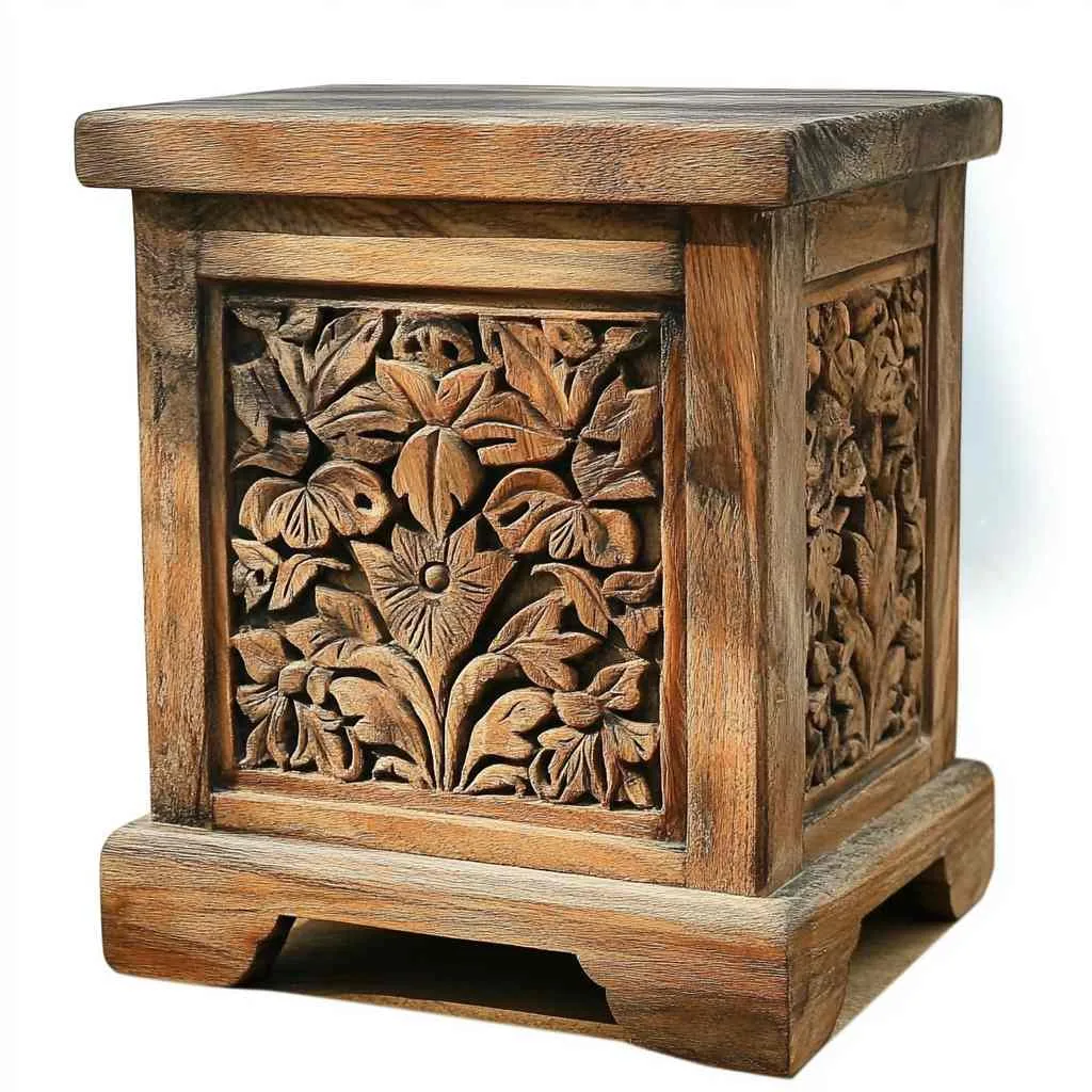Hand-Carved Rustic Bedside Table
