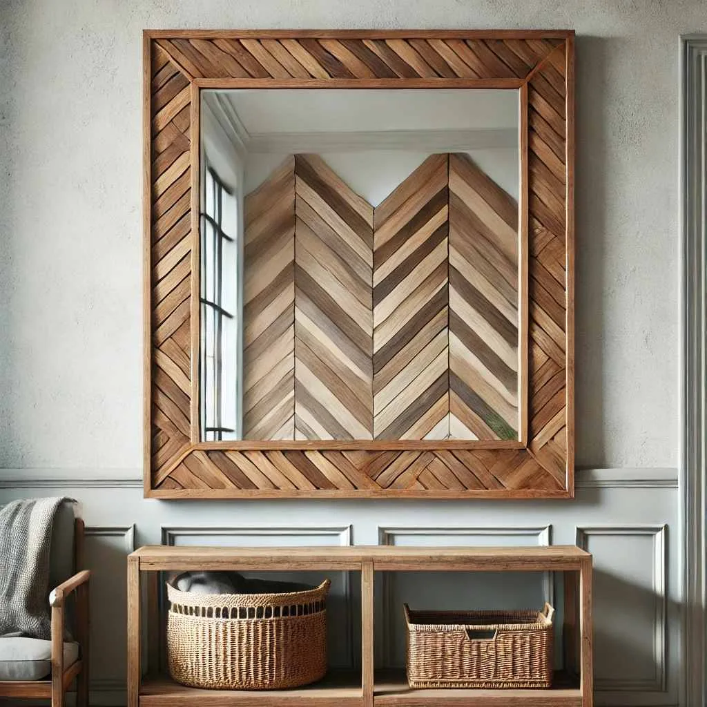 Herringbone Wood Frame Mirror