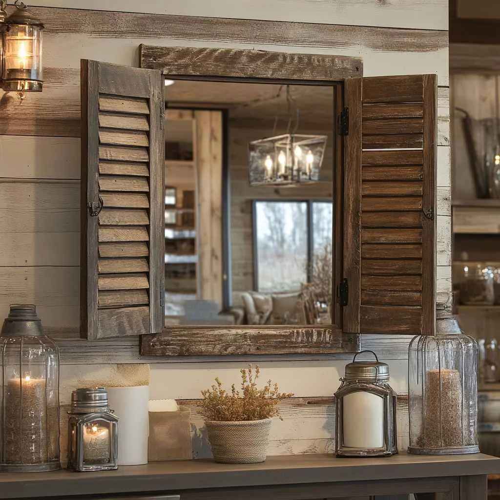 Square Rustic Shutter Mirror
