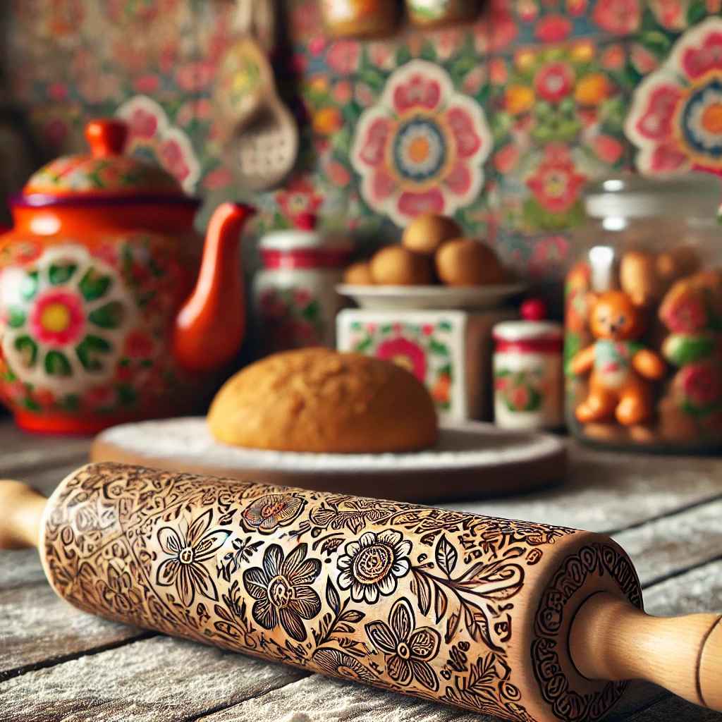 Wooden Rolling Pin with Engraved Patterns