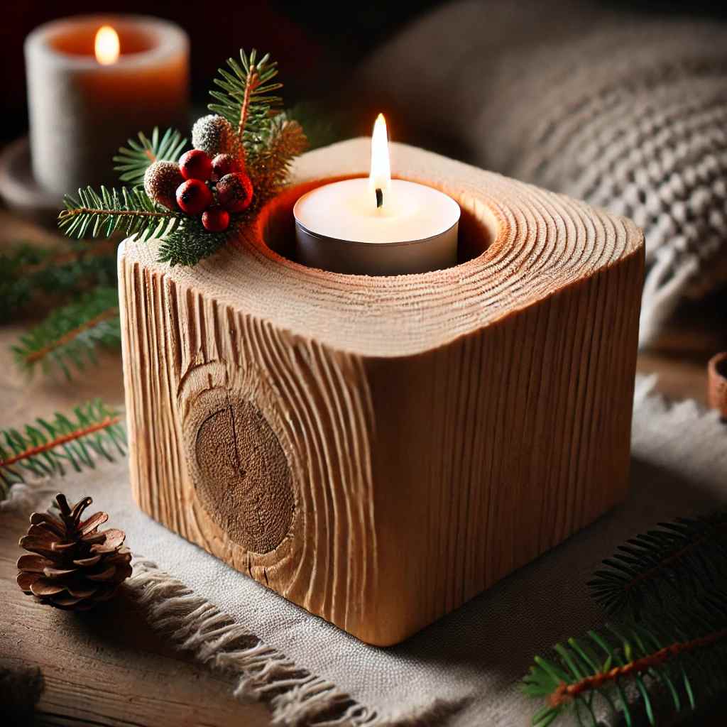 Candle Stand Made of Wood Block