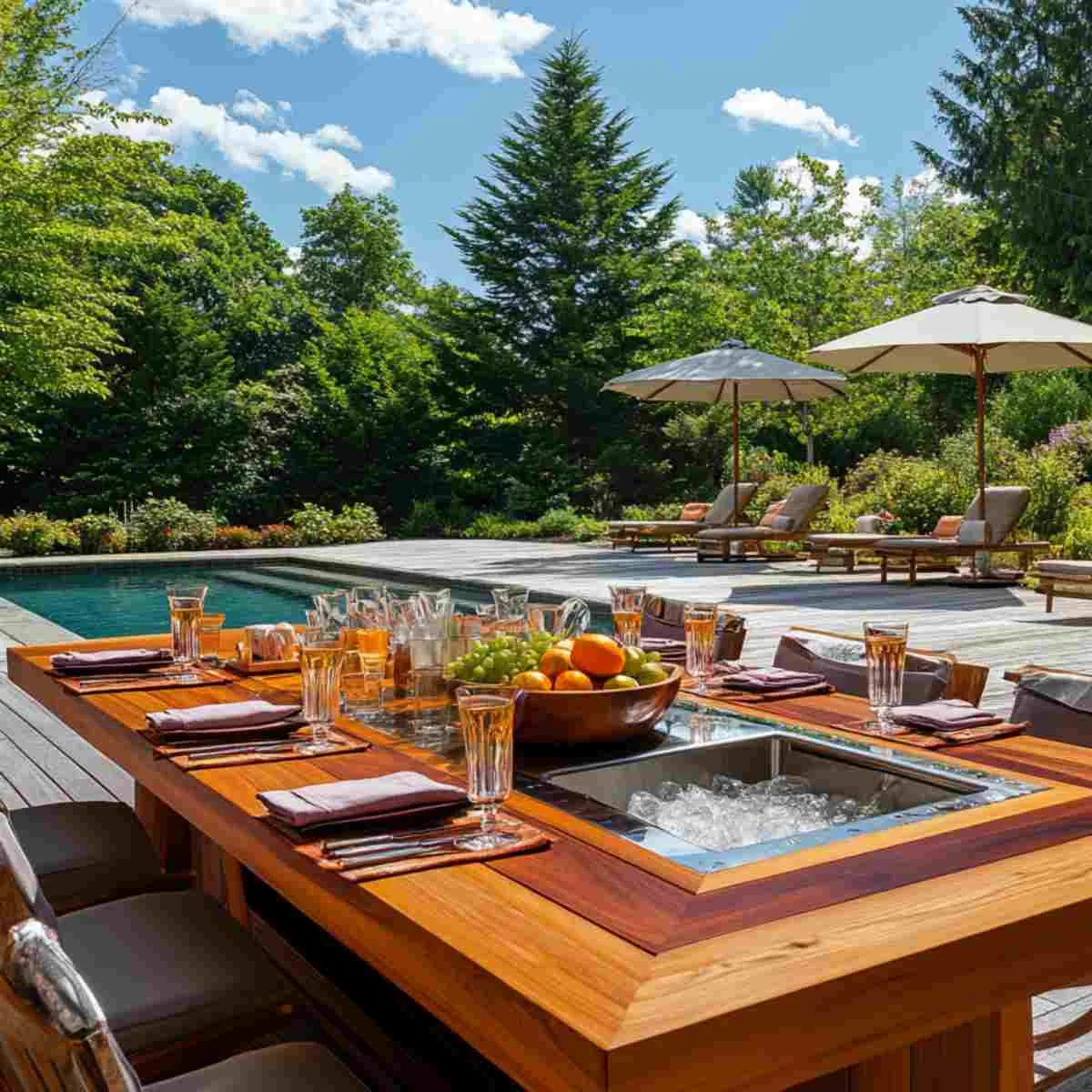 Cedar Dining Table with Built-in Ice Bucket