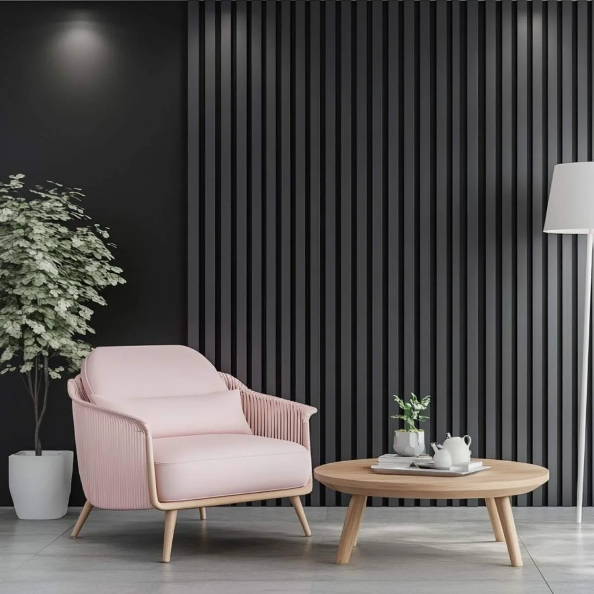 Dark and Moody Wood Slat Accent Wall