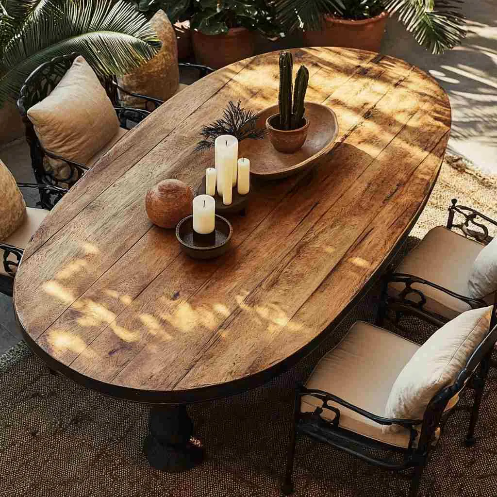 Mango Wood Oval Table with Iron Accents