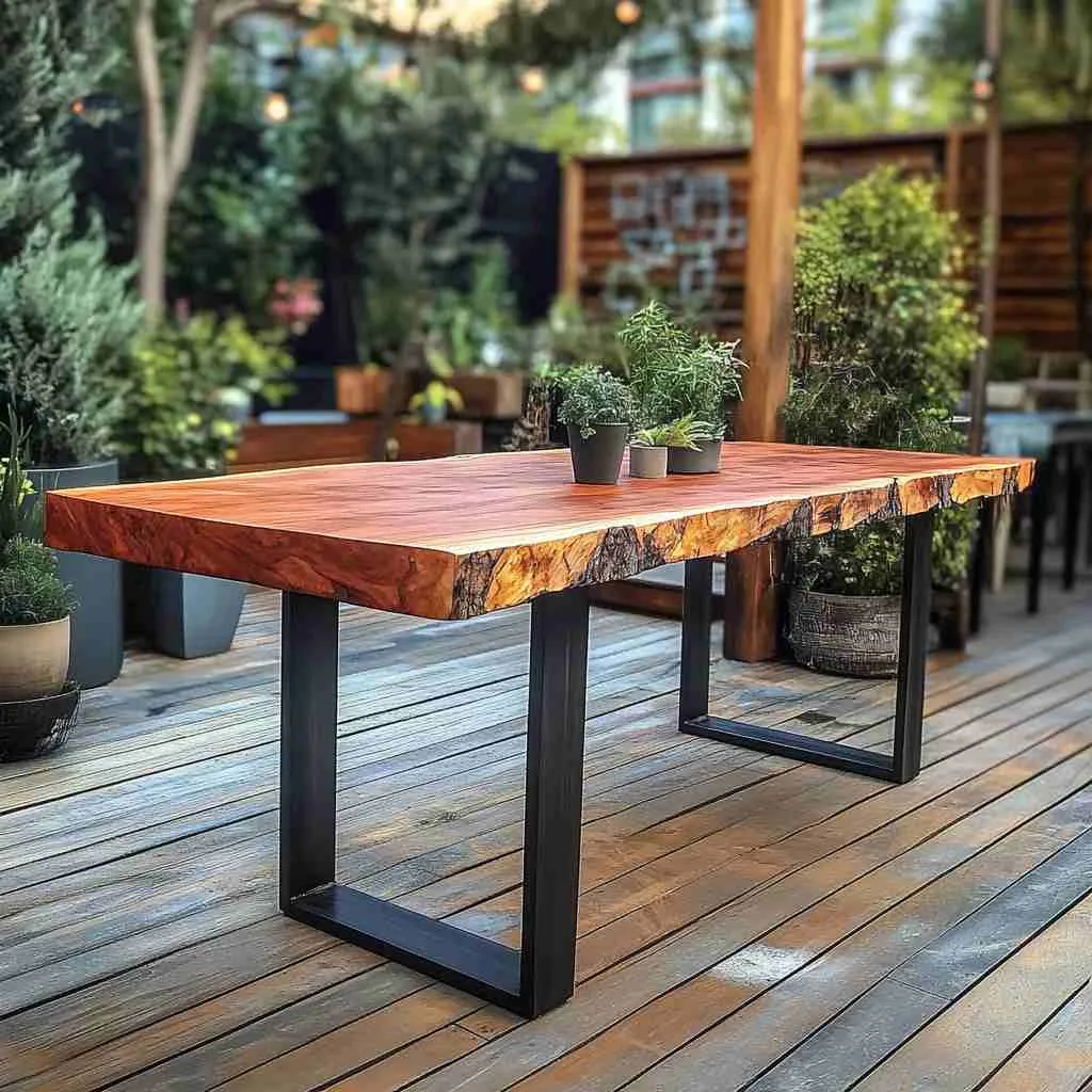 Redwood Slab Table with Metal Legs