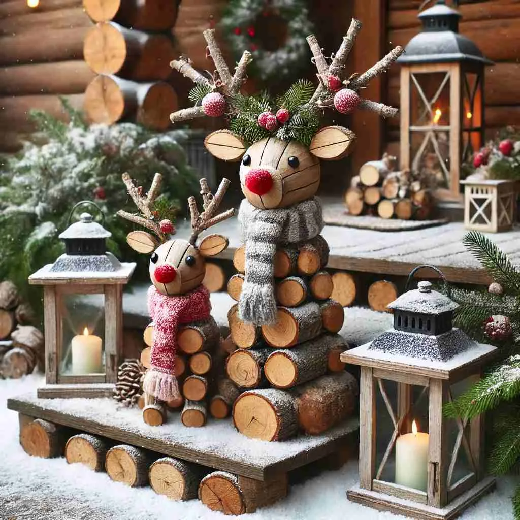 Rustic Log Deer Sculptures