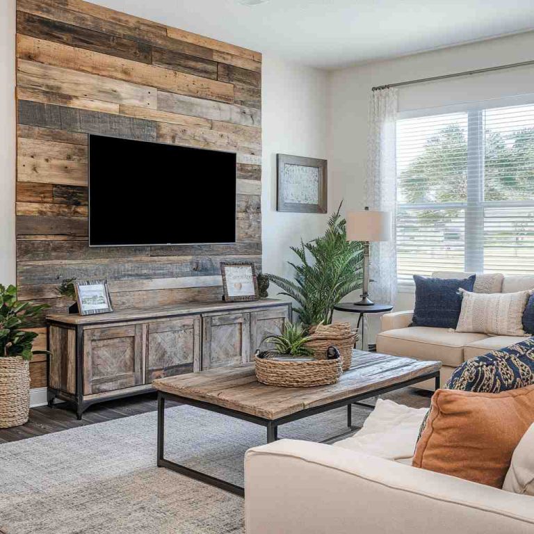 Wood Accent Wall Concepts for a Stylish Living Room with a TV