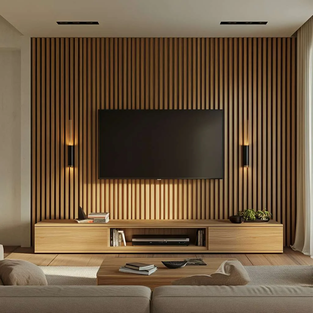 Wood slat with TV