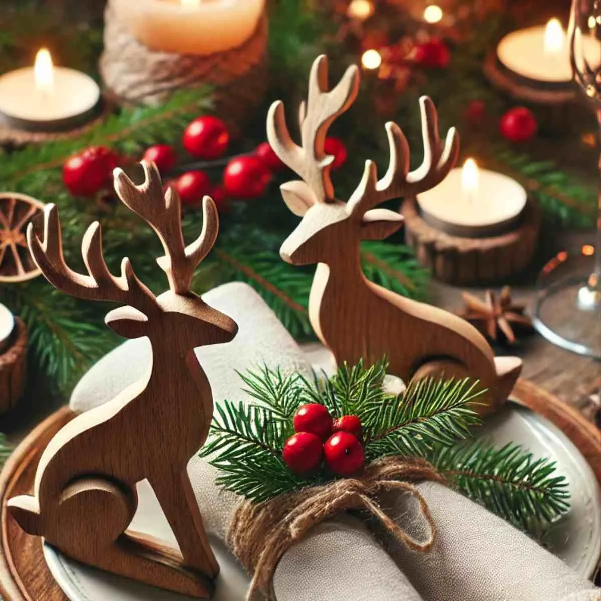 Wooden Reindeer Napkin Rings