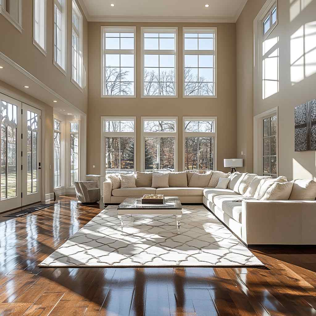 A Beautiful Espresso Hardwood with a White Moroccan Rug