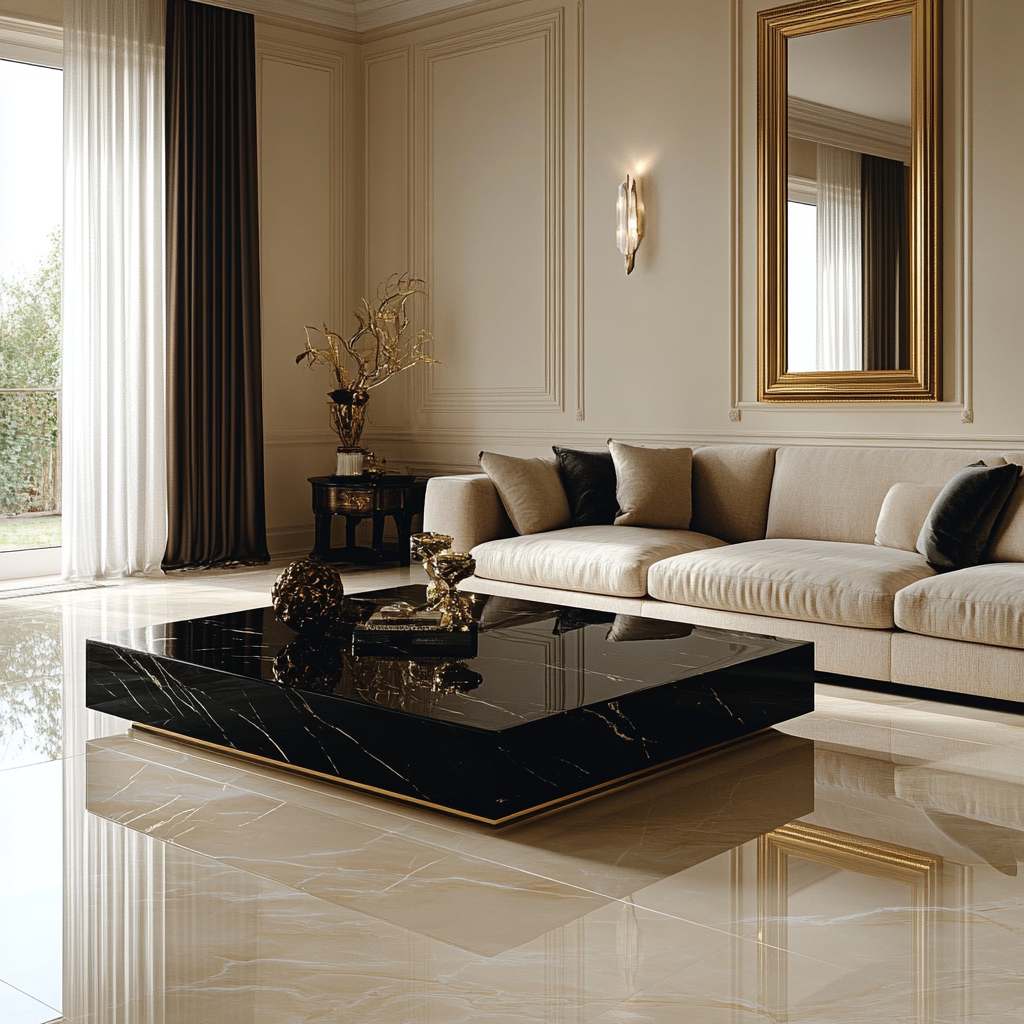 Black Marble Coffee Table with Gold Accents