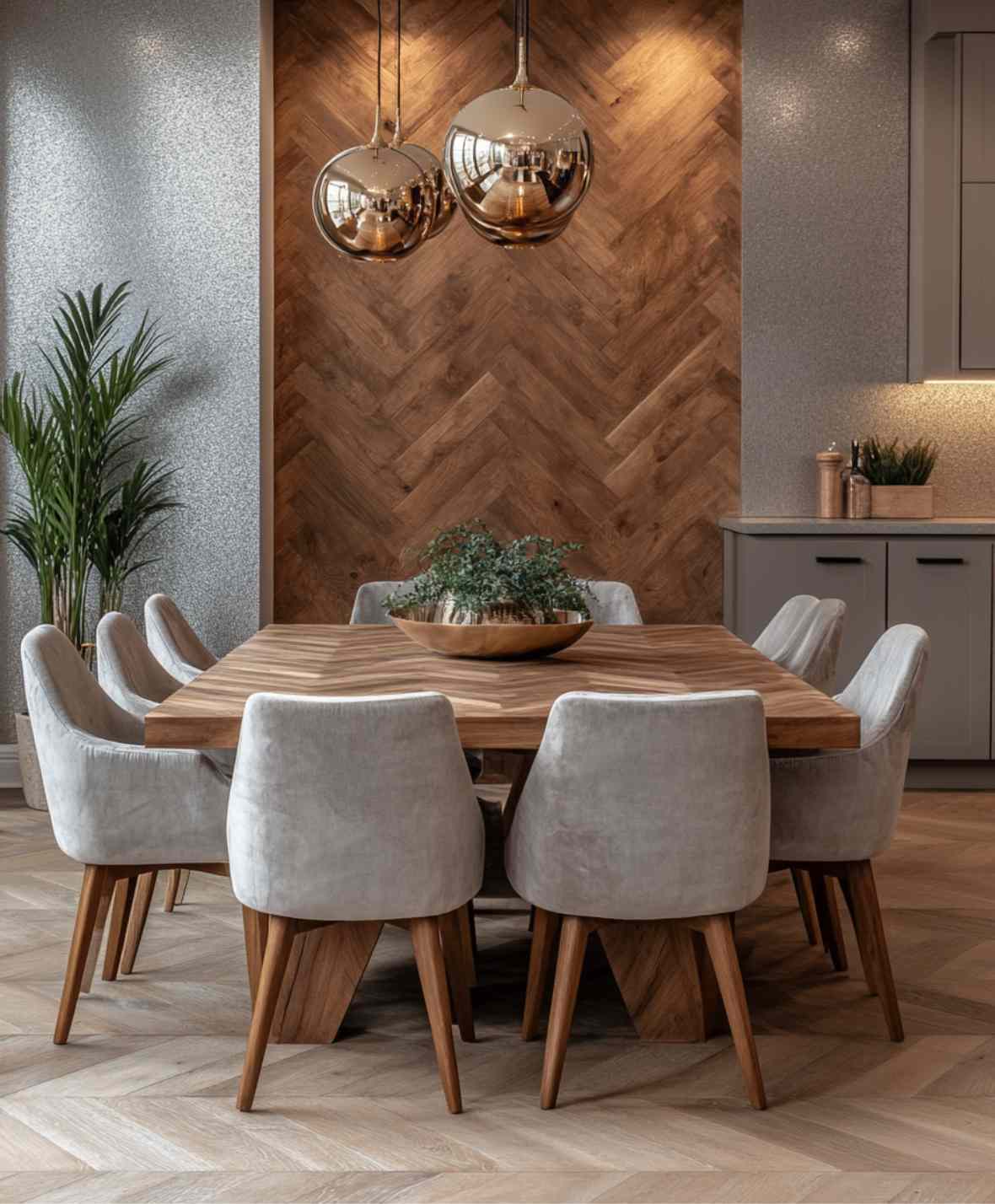 Chevron Wood and Metallic Wallpaper