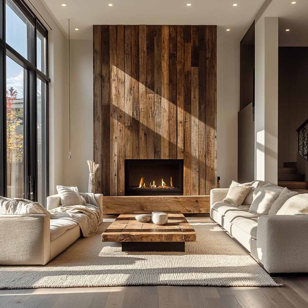 Reclaimed Wood Slat Fireplace Surround