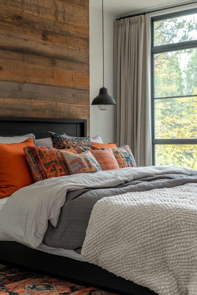 Charcoal-Toned Wooden Headboard for a Contemporary Look