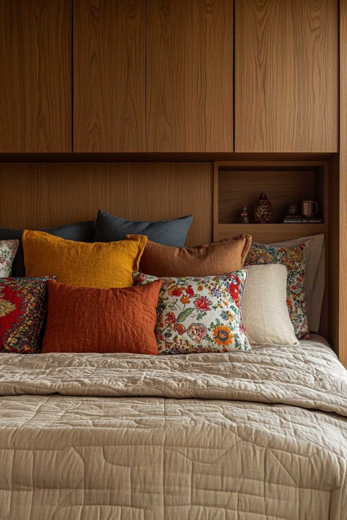 Matte-Finished Wooden Headboard with Hidden Storage