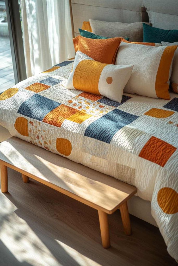 Modern Wooden Bench at the Foot of the Bed