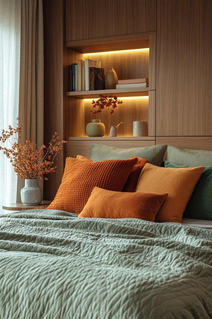 Walnut Bookshelf Headboard for a Functional Touch