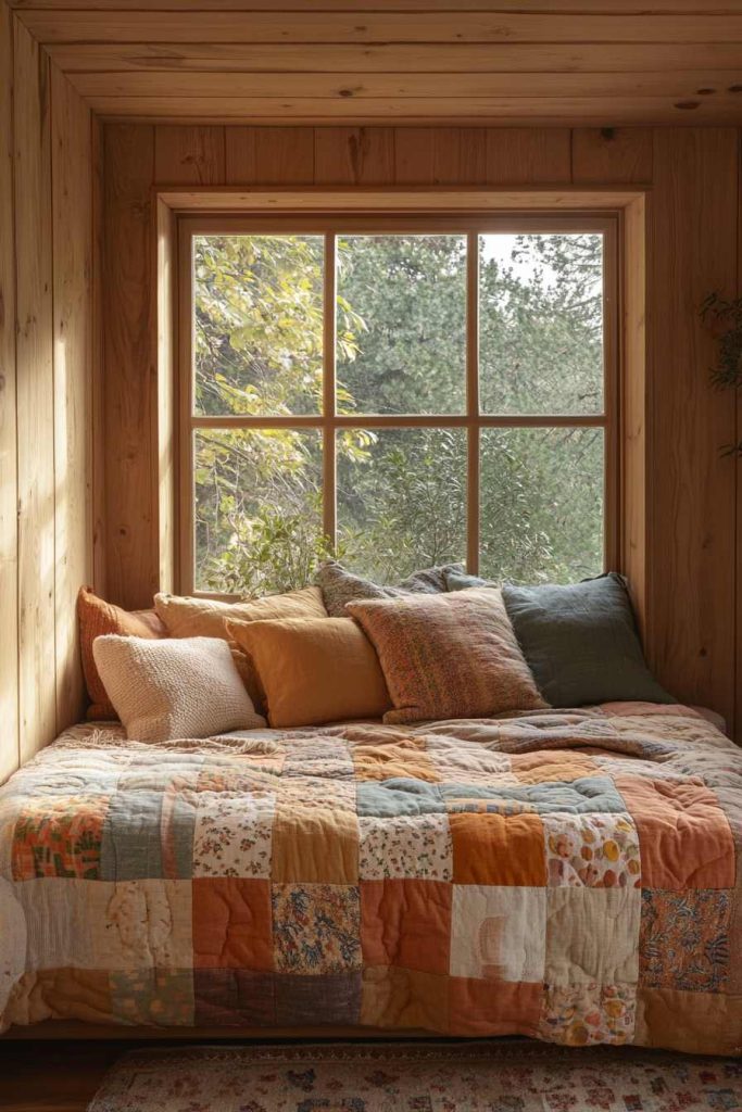 Warm Honey-Toned Wood Paneling with Large Windows