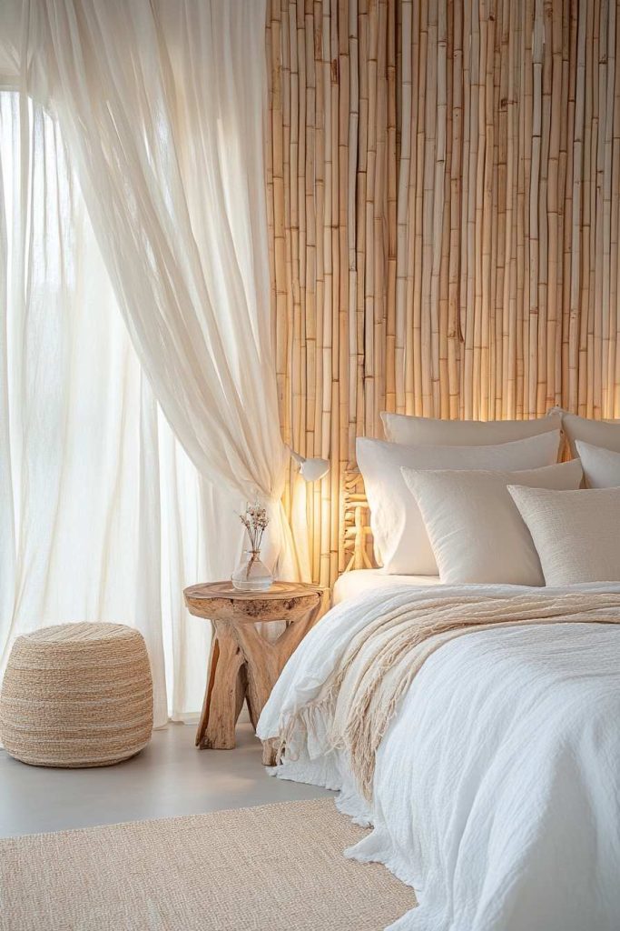 Cozy Bedroom with Whitewashed Bamboo Wall
