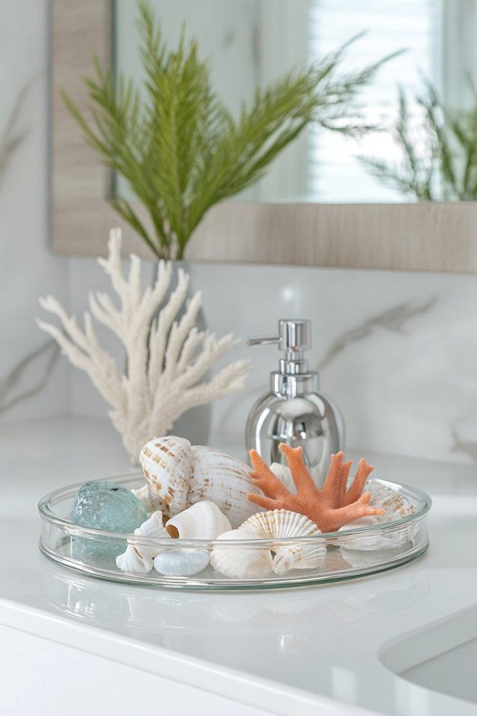 Decorated Coastal Bathroom with Shell Accents
