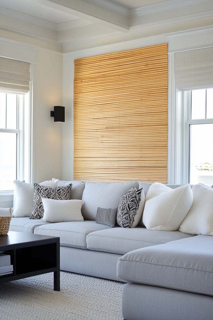 Minimalist Living Room with Horizontal Bamboo Wall