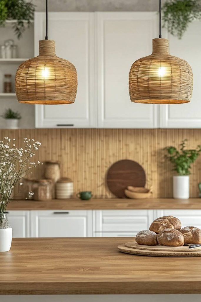 Scandinavian-Asian Fusion Kitchen with Bamboo Backdrop