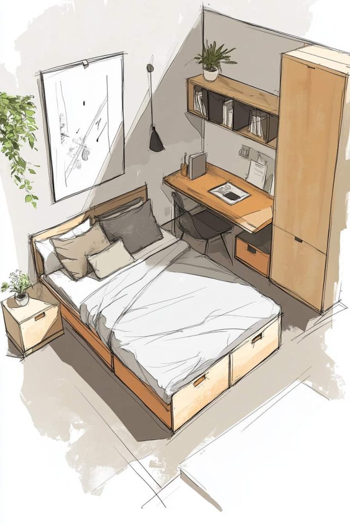 Small Bedroom with Multipurpose Furniture