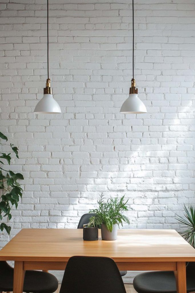 White-Painted Brick Wall in Dining Room