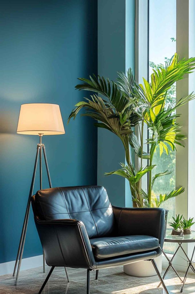 Beautiful Black Leather Armchair in Open Concept Room