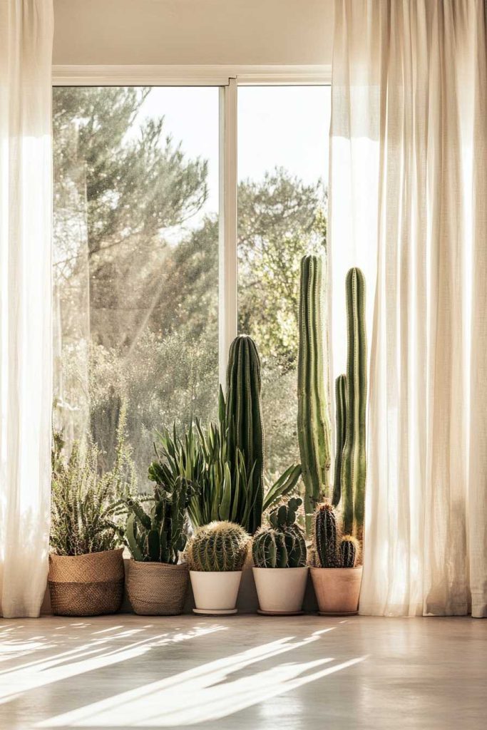 Cacti Framing Floor-to-Ceiling Windows
