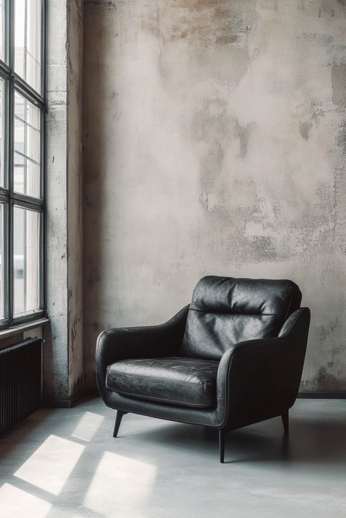 Charcoal Leather Single-Seater in Industrial Chic Setting