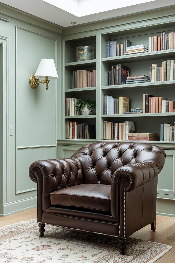 Chesterfield Armchair in a Bright Modern Library