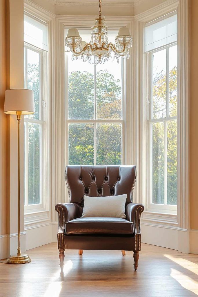 Chocolate Leather Armchair with Layered Lighting