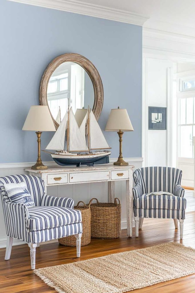 Classic Coastal Style with Navy and White Stripes in Furniture