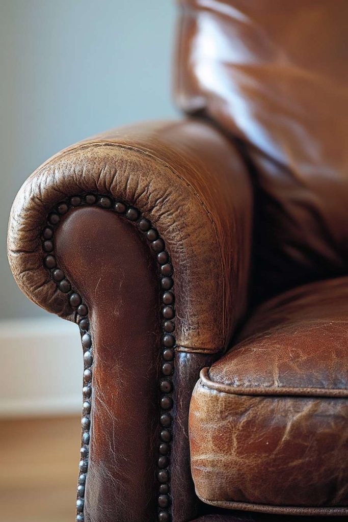 Close-Up of Full-Grain Leather Armchair Texture